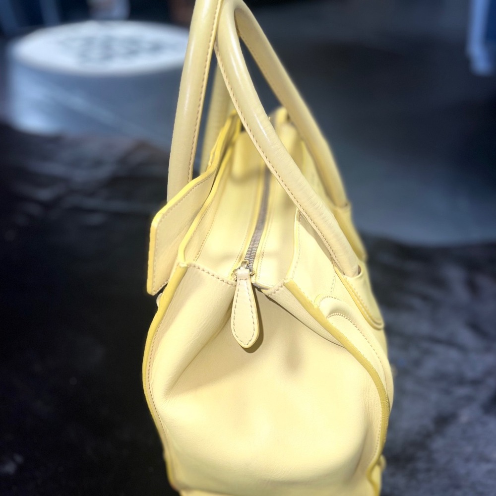Celine Mini Luggage Tote Pale Yellow Drummed Calfskin Leather Satchel Bag - Picture 3 of 13